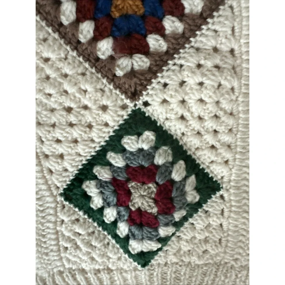 Vintage Knit Sweater crochet granny square Grandpa Core‎ large handmade Puritan - Picture 5 of 8